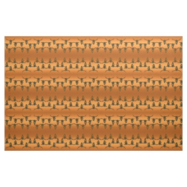 Bull Skulls Rustic Gold Brown Western Pattern Fabric (Fat Quarter)