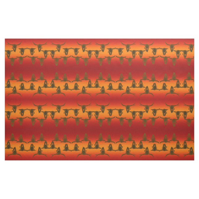 Bull Skulls Rustic Orange Yellow Brown Western Fabric (Fat Quarter)
