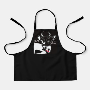 Bull symbol New Year 2021 Chinese calendar black w Apron