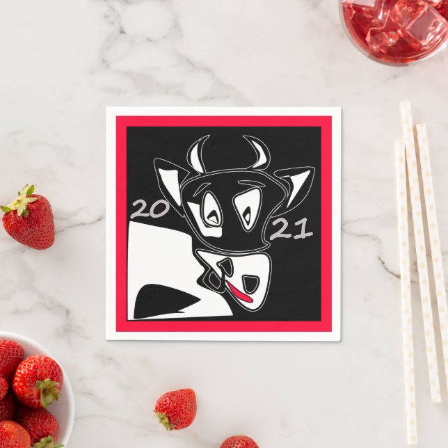 Bull symbol New Year 2021 Chinese calendar black w Napkin (Insitu)