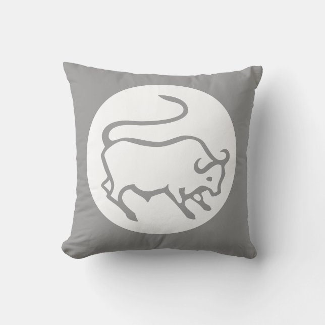 BULL / taurus astrology  GREY / WHITE pillow (Front)