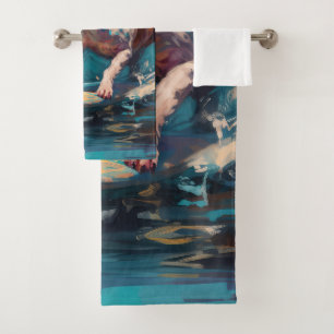 Bull Terrier Beach Surfing Painting Bath Towel Set