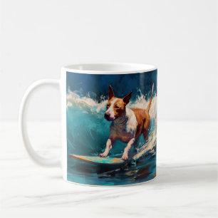 Bull Terrier Beach Surfing Painting Coffee Mug