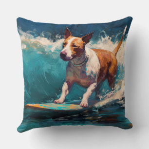 Bull Terrier Beach Surfing Painting Cushion