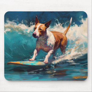 Bull Terrier Beach Surfing Painting Mouse Pad