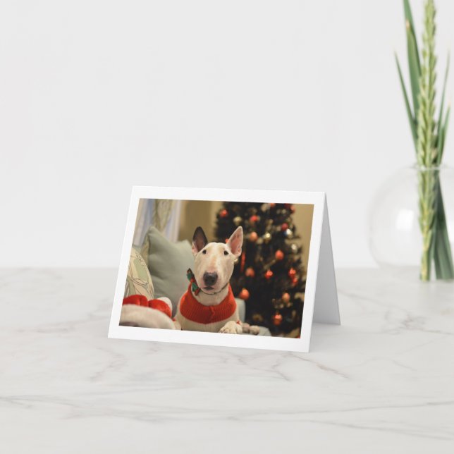 Bull Terrier Bow Tie Christmas Tree Folding Card (Front)
