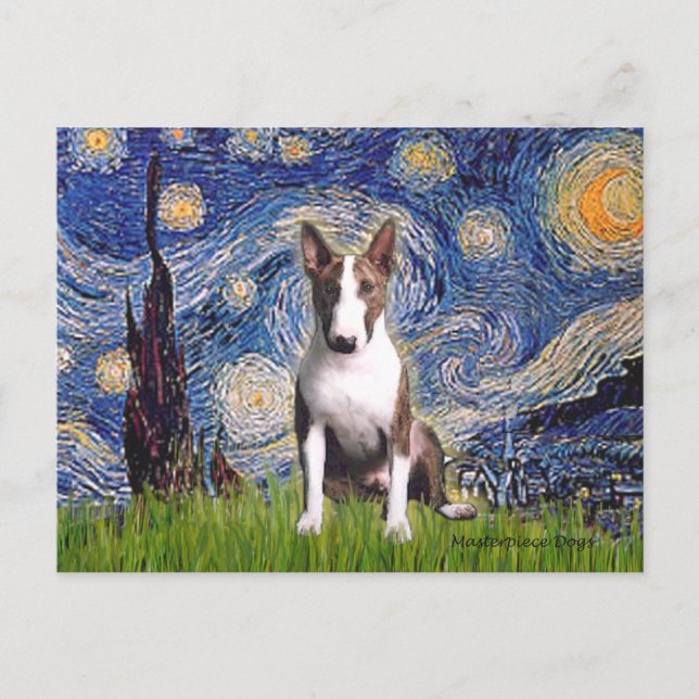 Bull Terrier (Br) - Starry Night Postcard (Front)