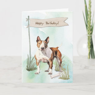 Bull Terrier Breed Dog Outside Under Birthday Sign Card