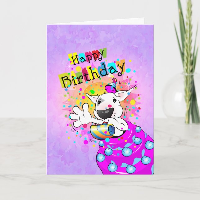 Bull Terrier Cartoon Card "Happy Birthday" (Front)