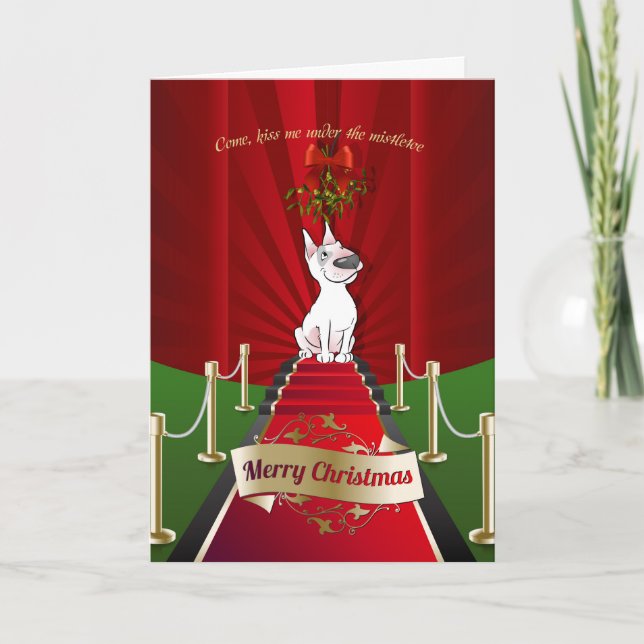 Bull Terrier Cartoon Christmas Greeting Card (Front)