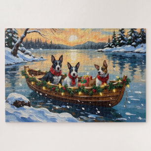 Bull Terrier Christmas Boat Holiday Jigsaw Puzzle