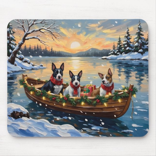 Bull Terrier Christmas Boat Holiday Mouse Pad (Front)