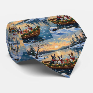 Bull Terrier Christmas Boat Holiday Tie