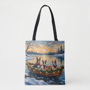 Bull Terrier Christmas Boat Holiday Tote Bag