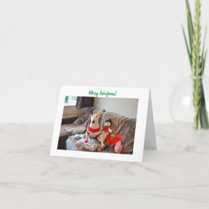 Bull Terrier Christmas Card with Snowman