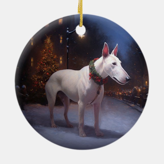 Bull Terrier Christmas Festive Season Ceramic Ornament (Back)