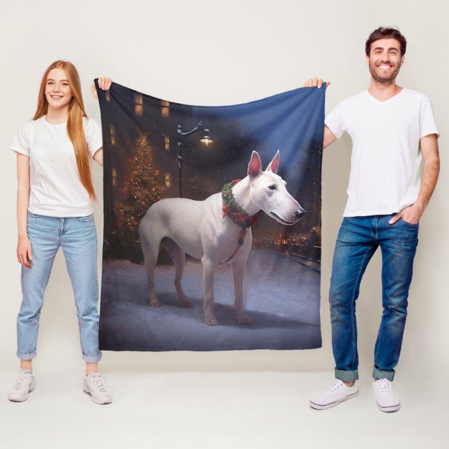 Bull Terrier Christmas Festive Season Fleece Blanket (In Situ)