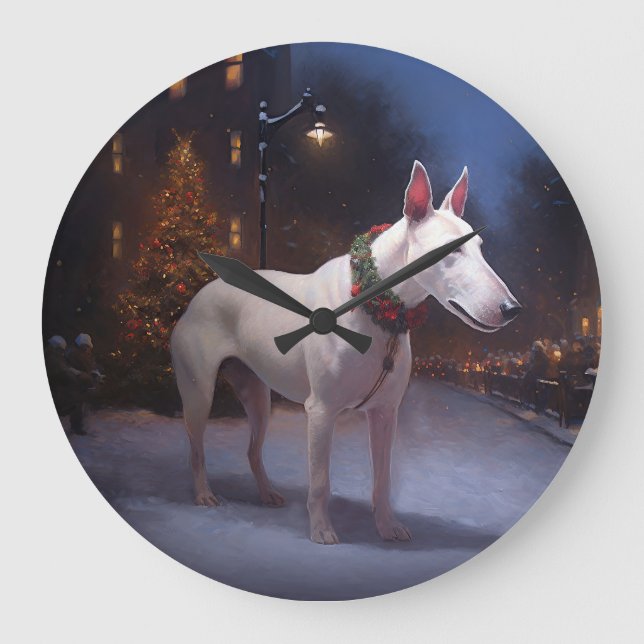 Bull Terrier Christmas Festive Season Large Clock (Front)