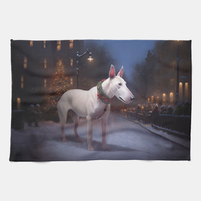 Bull Terrier Christmas Festive Season Tea Towel (Horizontal)