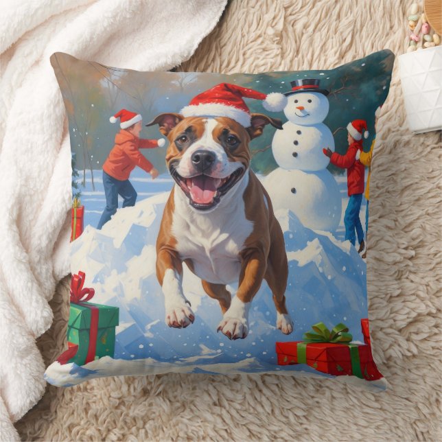 Bull Terrier Christmas Festive Snow Scene Cushion (Blanket)