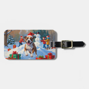Bull Terrier Christmas Festive Snow Scene Luggage Tag