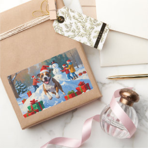 Bull Terrier Christmas Festive Snow Scene Rectangular Sticker
