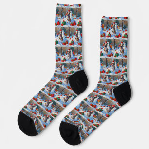 Bull Terrier Christmas Festive Snow Scene Socks