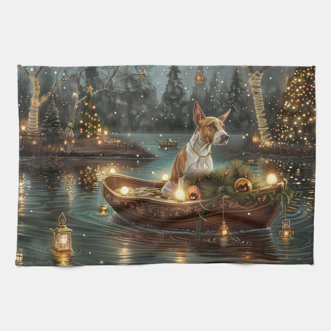Bull Terrier Christmas Festive Voyage Tea Towel (Horizontal)