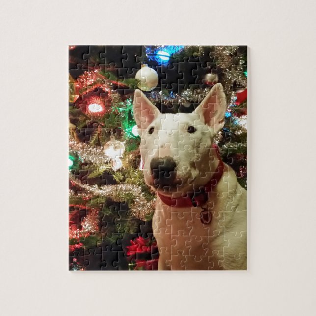 bull terrier Christmas present tree Jigsaw Puzzle (Vertical)