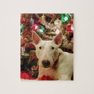 bull terrier christmas present tree jigsaw puzzle