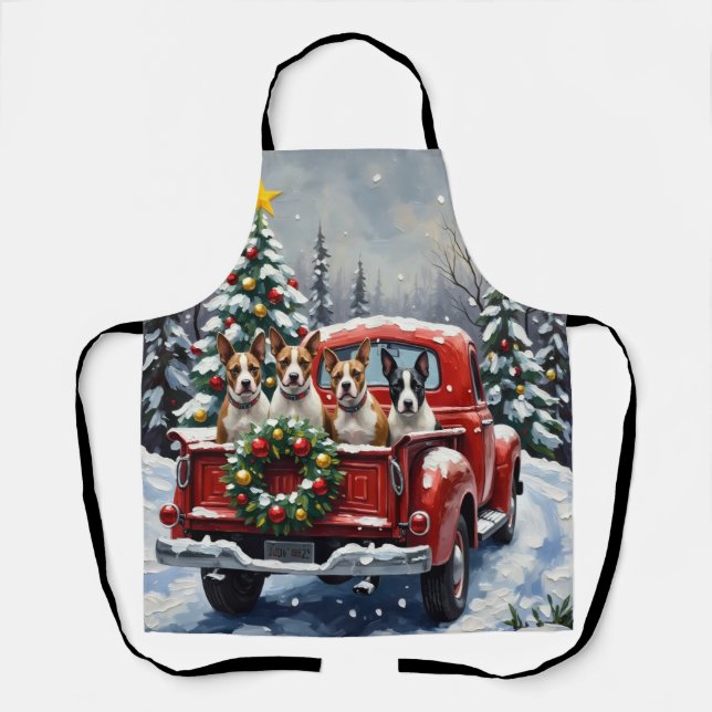 Bull Terrier Christmas Red Truck Holiday Apron (Front)
