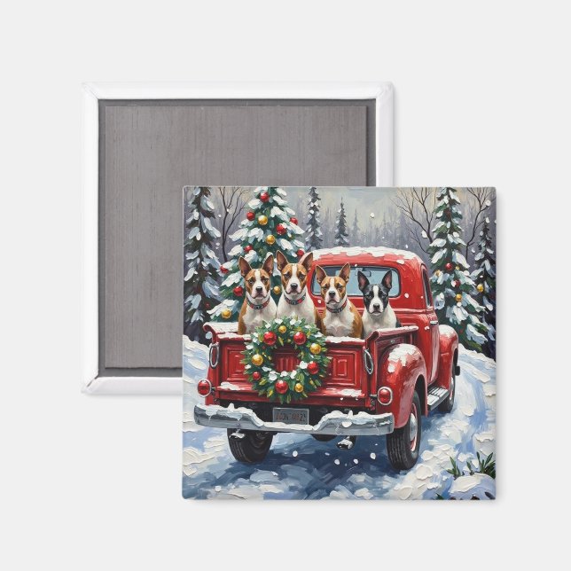 Bull Terrier Christmas Red Truck Holiday Magnet (Front/Back)