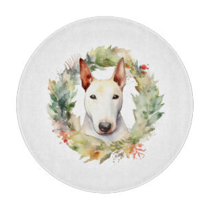 Bull Terrier Christmas Wreath Festive Pup  Cutting Board