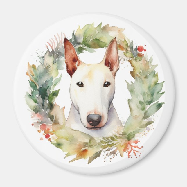 Bull Terrier Christmas Wreath Festive Pup  Magnet (Front)