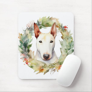 Bull Terrier Christmas Wreath Festive Pup Mouse Pad