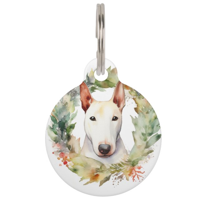 Bull Terrier Christmas Wreath Festive Pup  Pet Tag (Front)