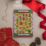 Bull Terrier Countdown Christmas Advent Calendar Holiday Card<br><div class="desc">Bull Terrier Countdown Christmas Advent Calendar Holiday Card features a watercolor of a Bull Terrier with a Christmas hat and a funny Christmas suit. Funny design for Dog Lovers!</div>