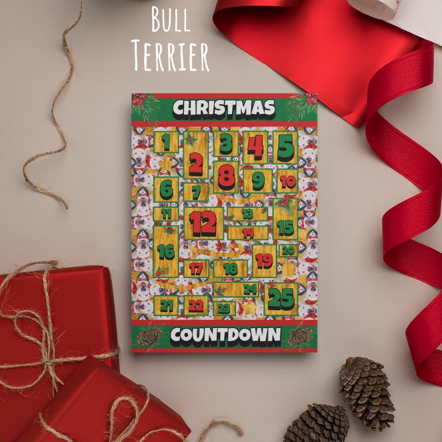 Bull Terrier Countdown Christmas Advent Calendar Holiday Card (Creator Uploaded)