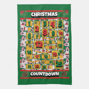 Bull Terrier Countdown Christmas Advent Calendar Tea Towel