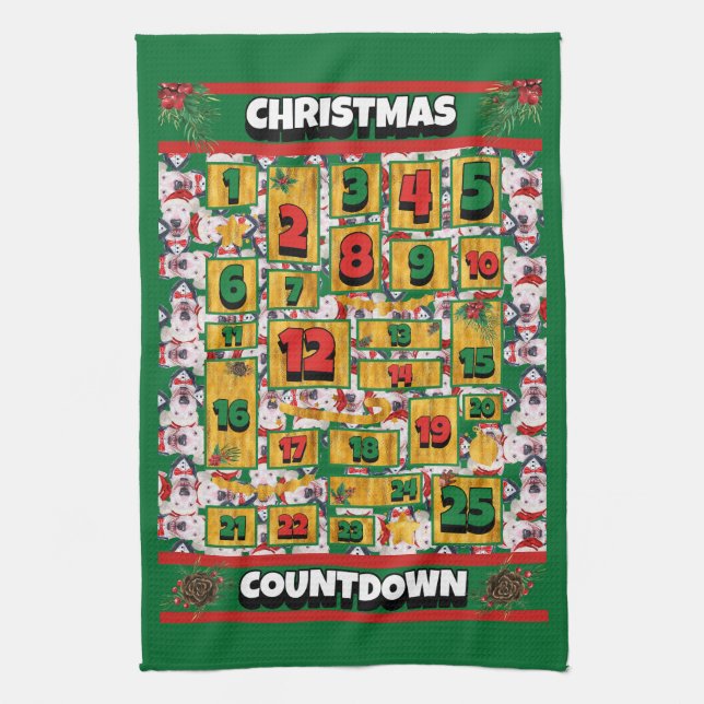 Bull Terrier Countdown Christmas Advent Calendar Tea Towel (Vertical)