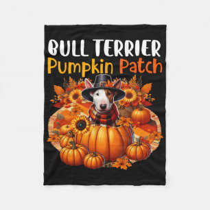 Bull Terrier Cute Patch Thanksgiving Pumpkins Fall Fleece Blanket