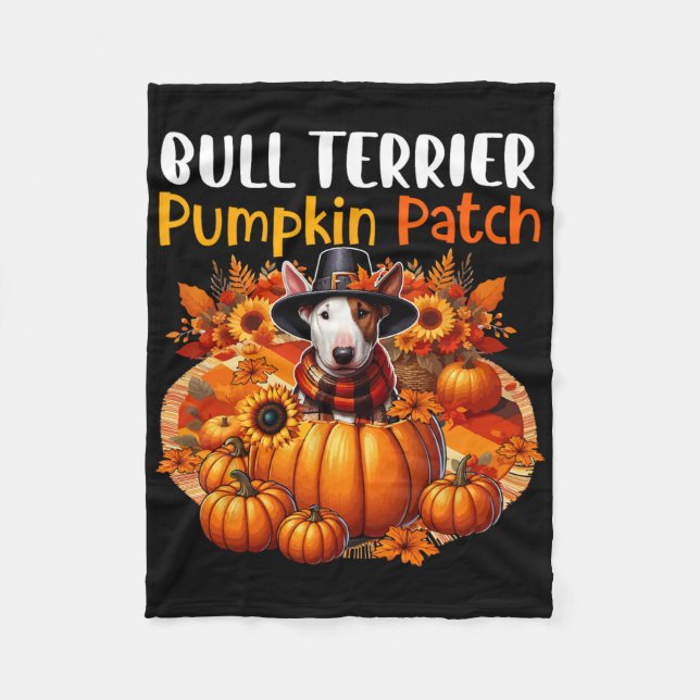 Bull Terrier Cute Patch Thanksgiving Pumpkins Fall Fleece Blanket (Front)