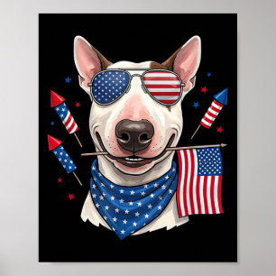 Bull Terrier Dog Aamerican Usa Flag Memorial Day Poster