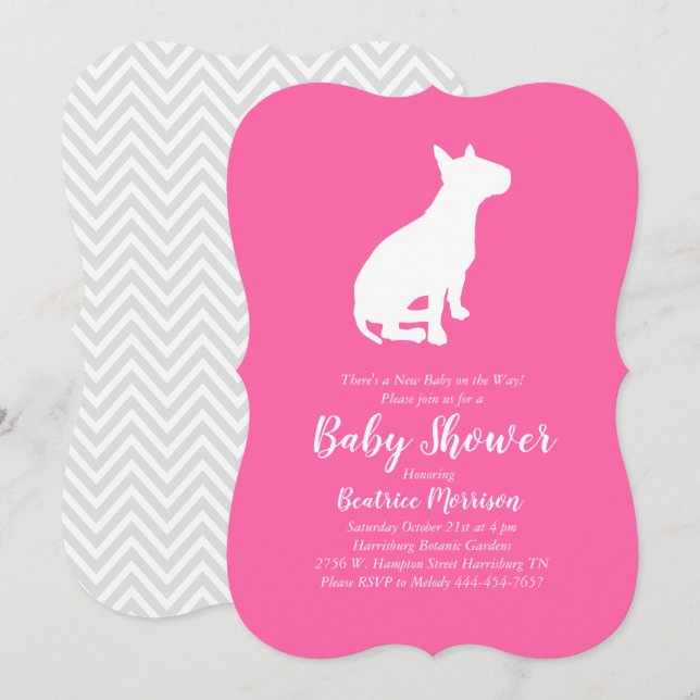 Bull Terrier Dog Baby Shower Pink Girl Invitation (Front/Back)