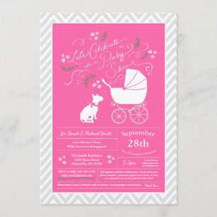 Bull Terrier Dog Baby Shower Pink Girl Invitation