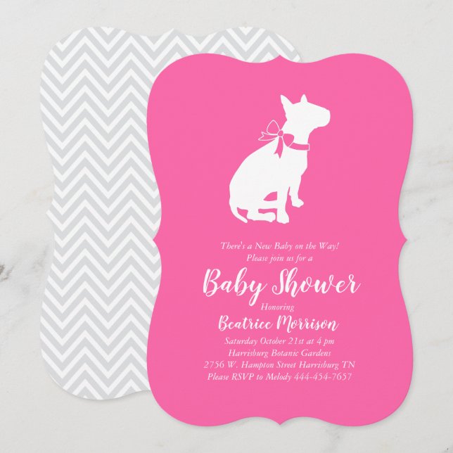 Bull Terrier Dog Baby Shower Pink Girl Invitation (Front/Back)