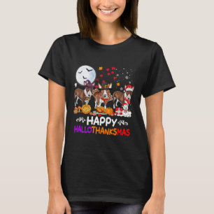Bull Terrier Dog Christmas Happy Hallothankmas Tha T-Shirt