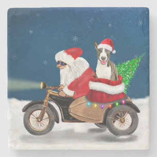Bull Terrier Dog Christmas Santa Claus Stone Coaster