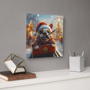 Bull Terrier Dog Christmas Square Wall Clock