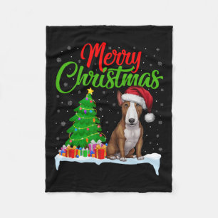 Bull Terrier Dog Christmas Tree Lights Funny Xmas  Fleece Blanket